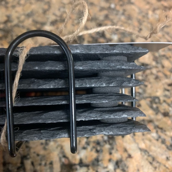 Genuine Slate Stone Coasters . Brand New 💎 with holder Set of 6 - Picture 2 of 3